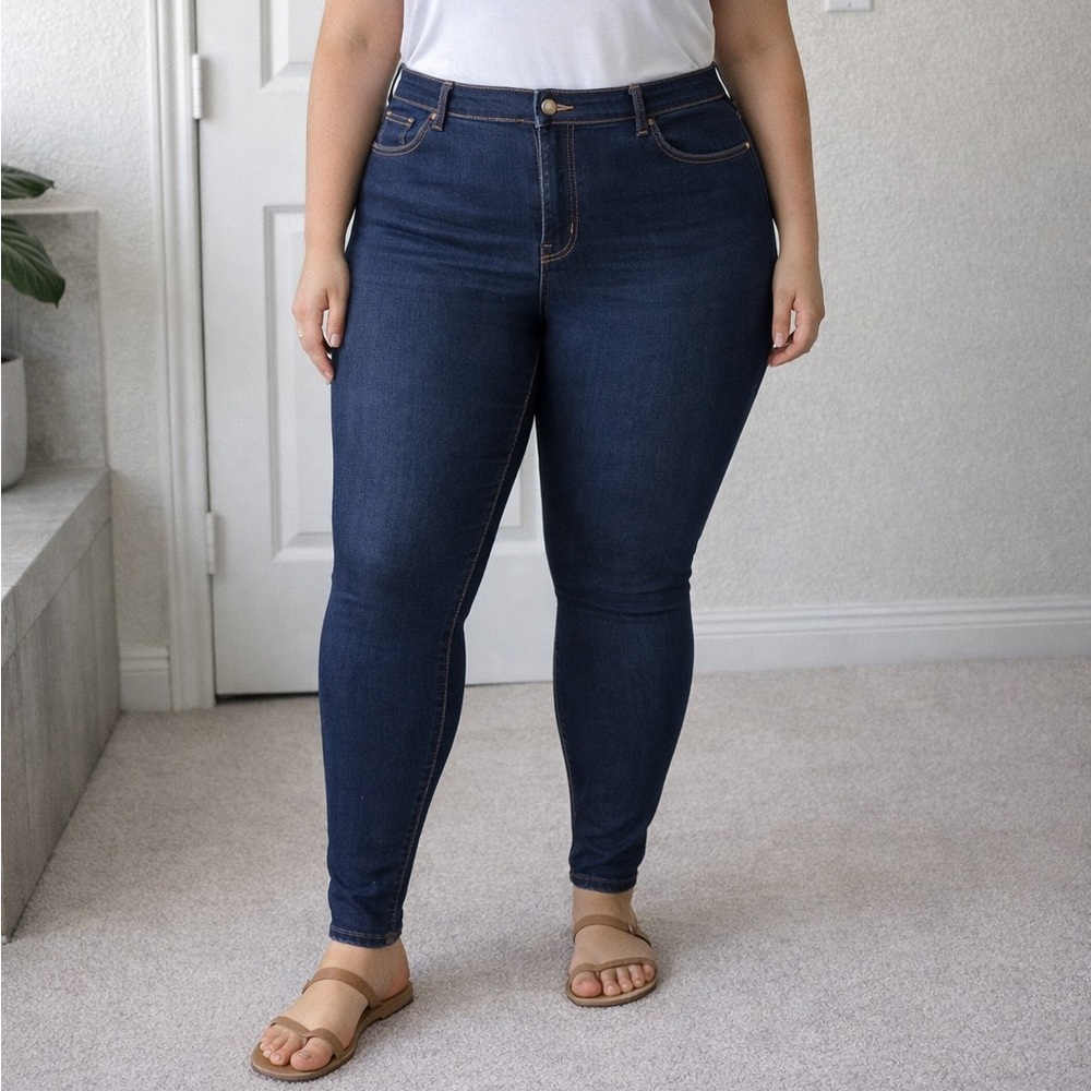 Old Navy Womens Plus Size Rockstar Super Skinny Jeans Dark Blue Wash Mid Rise